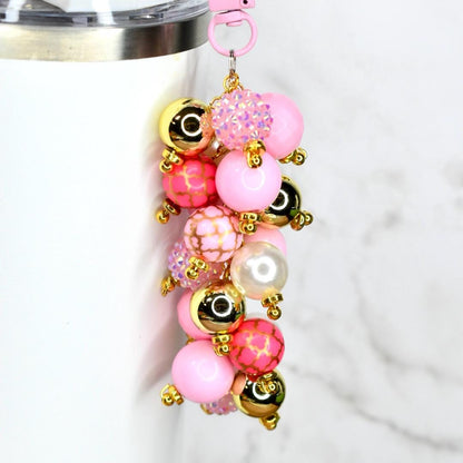 Pink and Gold Beaded Tumbler Straw Charm