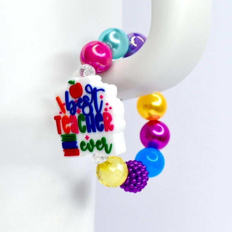 Teacher Appreciation Tumbler Charm: Colorful Bead Handle Bracelet