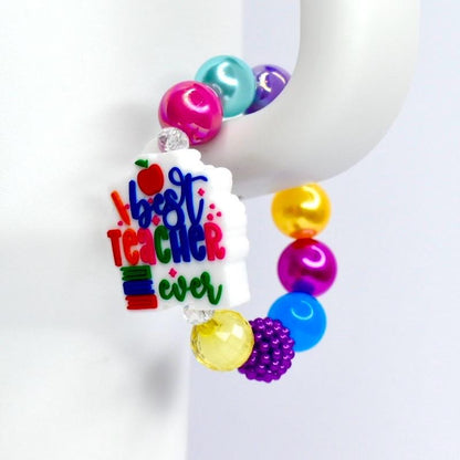 Teacher Appreciation Tumbler Charm: Colorful Bead Handle Bracelet