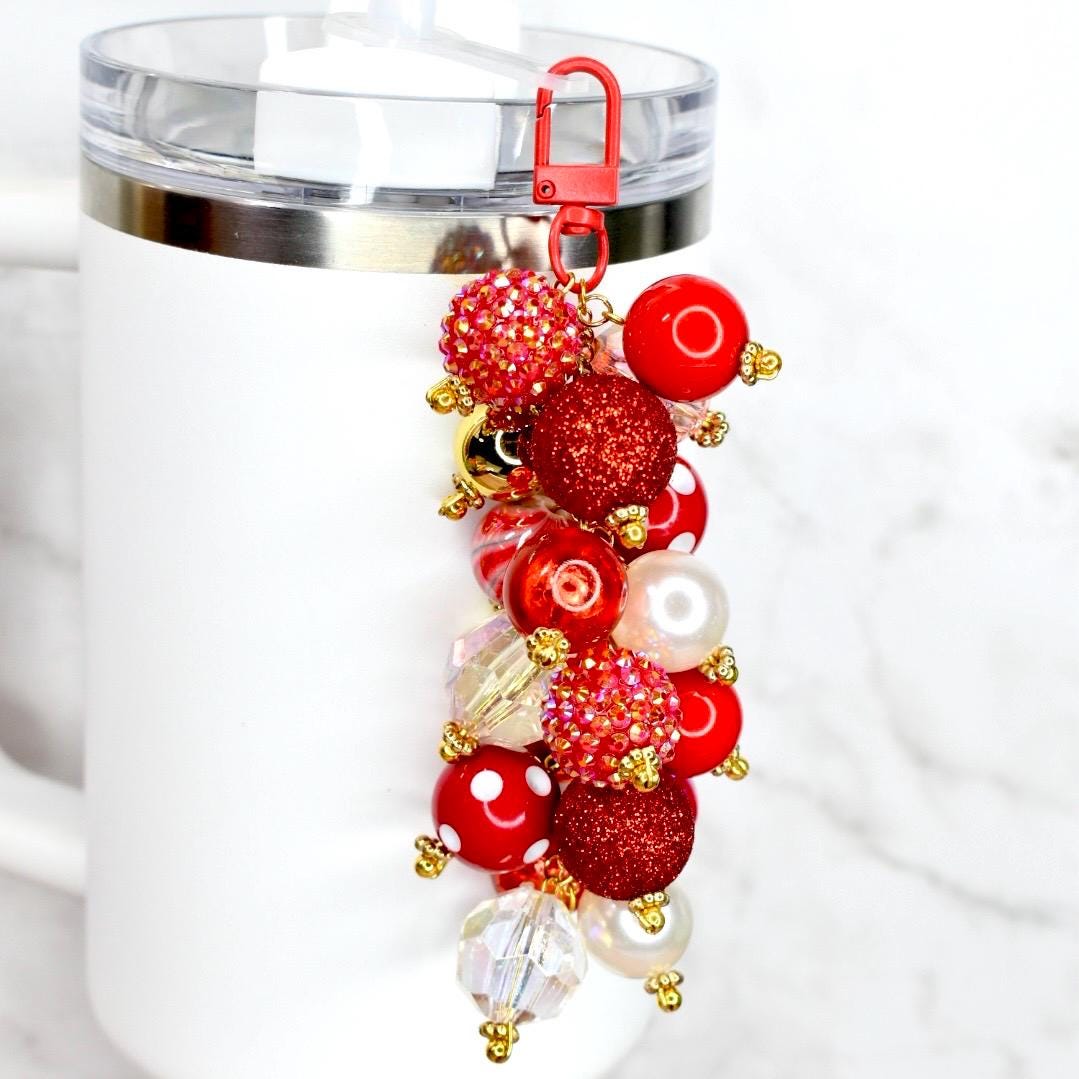 Red and Gold Tumbler Straw Bauble Charm