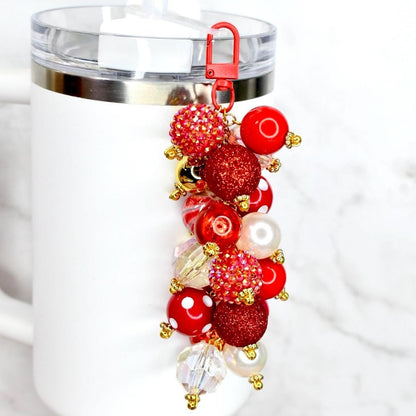 Red and Gold Tumbler Straw Bauble Charm