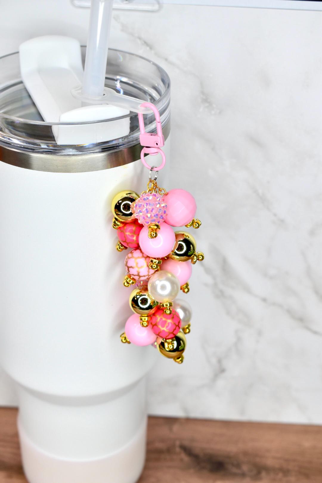 Pink and Gold Beaded Tumbler Straw Charm