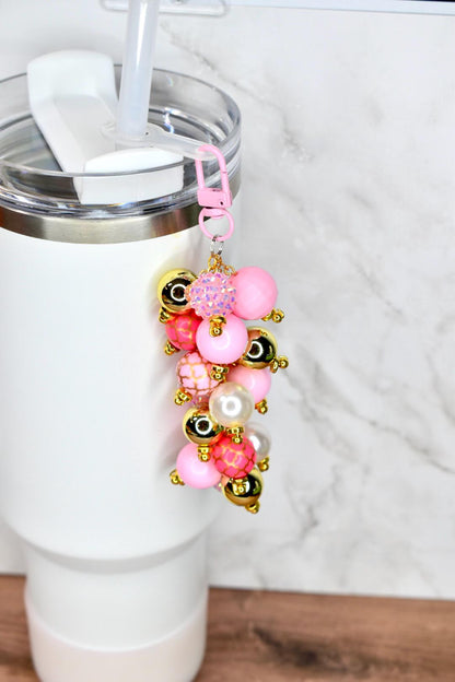 Pink and Gold Beaded Tumbler Straw Charm