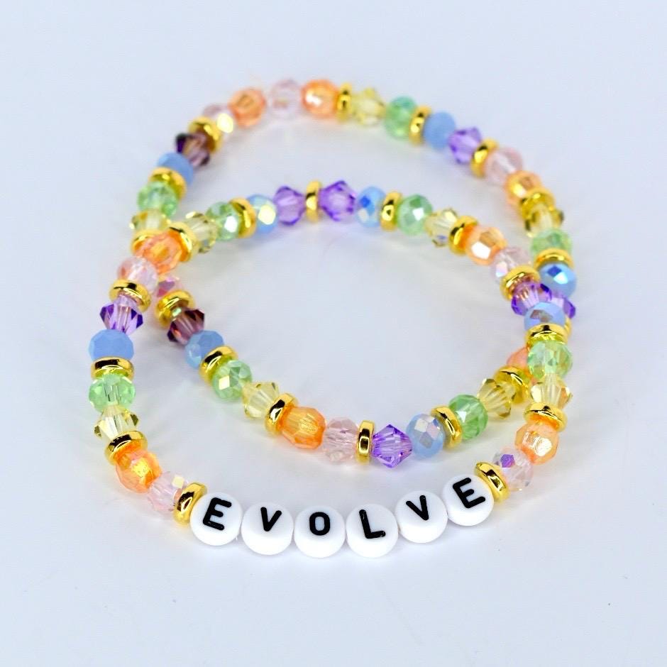 Colorful Beaded Bracelet Set: Pastel Crystal and Gold Accents