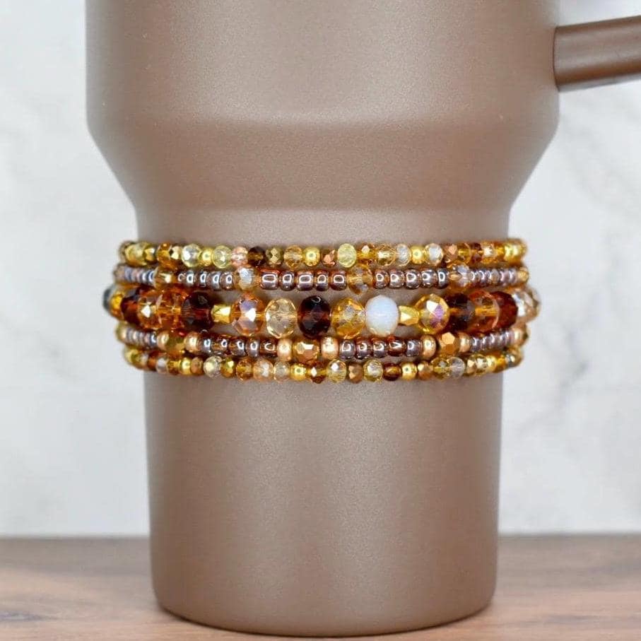 Amber, Brown and Gold Bracelet Stack - 5 Piece Set