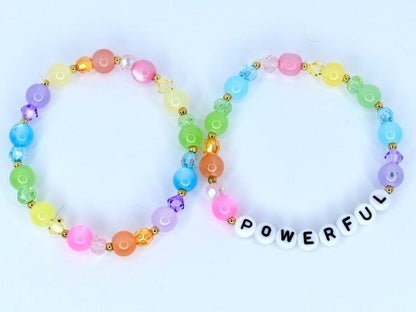Rainbow Beaded Bracelet Set: Motivational Gold Accent Jewelry