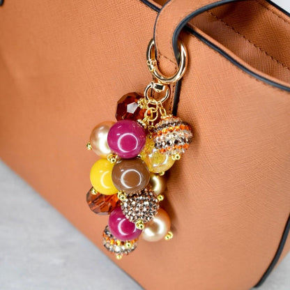 Fall Beaded Bag Charm: Gold, Brown and Burgundy Keychain Purse Accessory