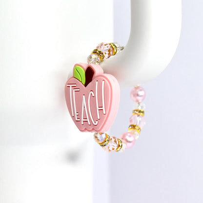 Teacher Tumbler Handle Charm: Pink Apple Charm with Gold Accents
