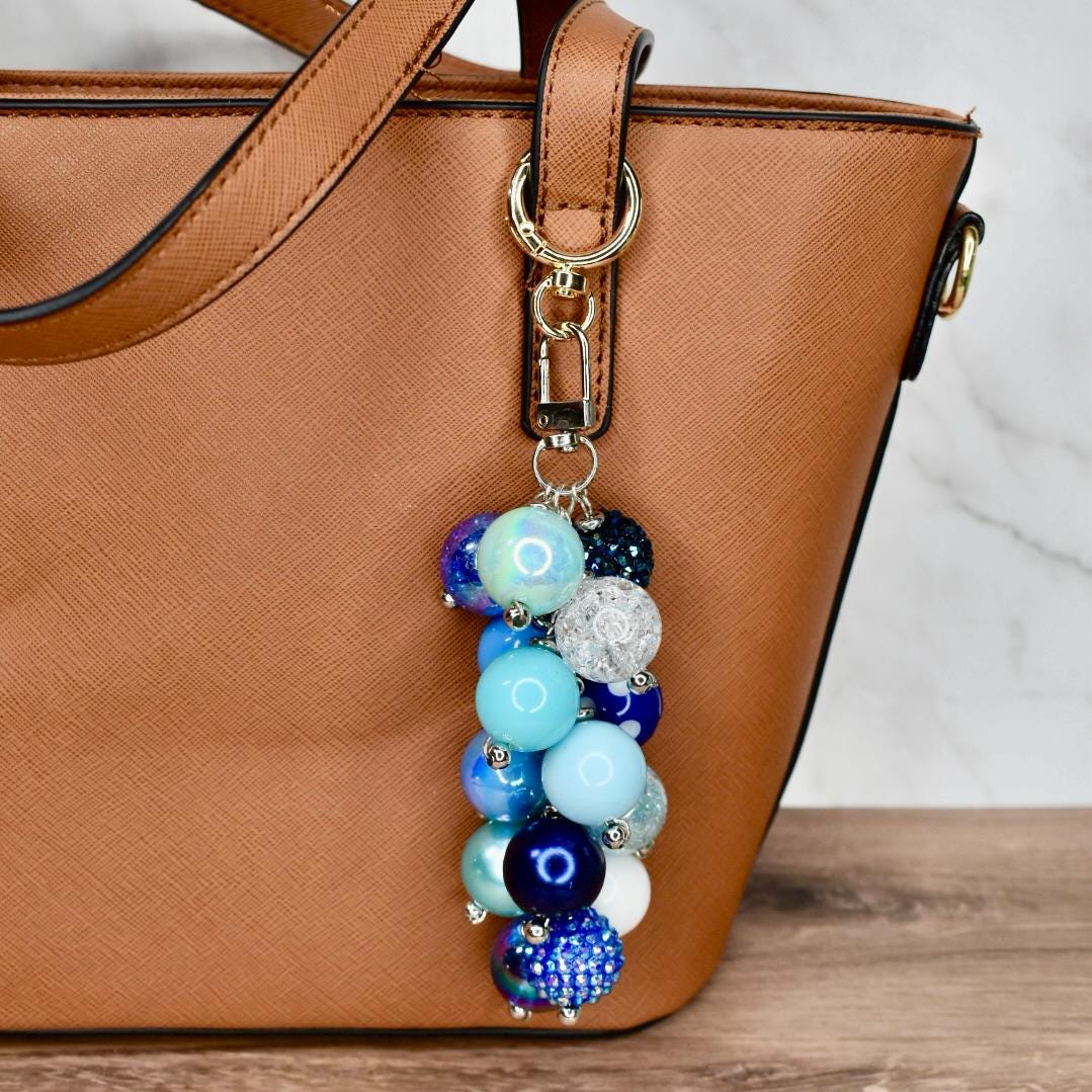 Blue Ombré Beaded Purse Charm: Sparkly Bag Keychain