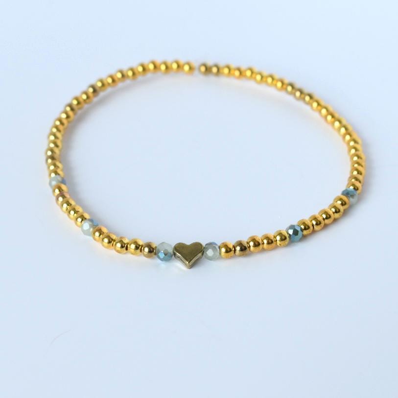 Sage Grey Bracelet Stack with Gold Accents - 3 Piece Set