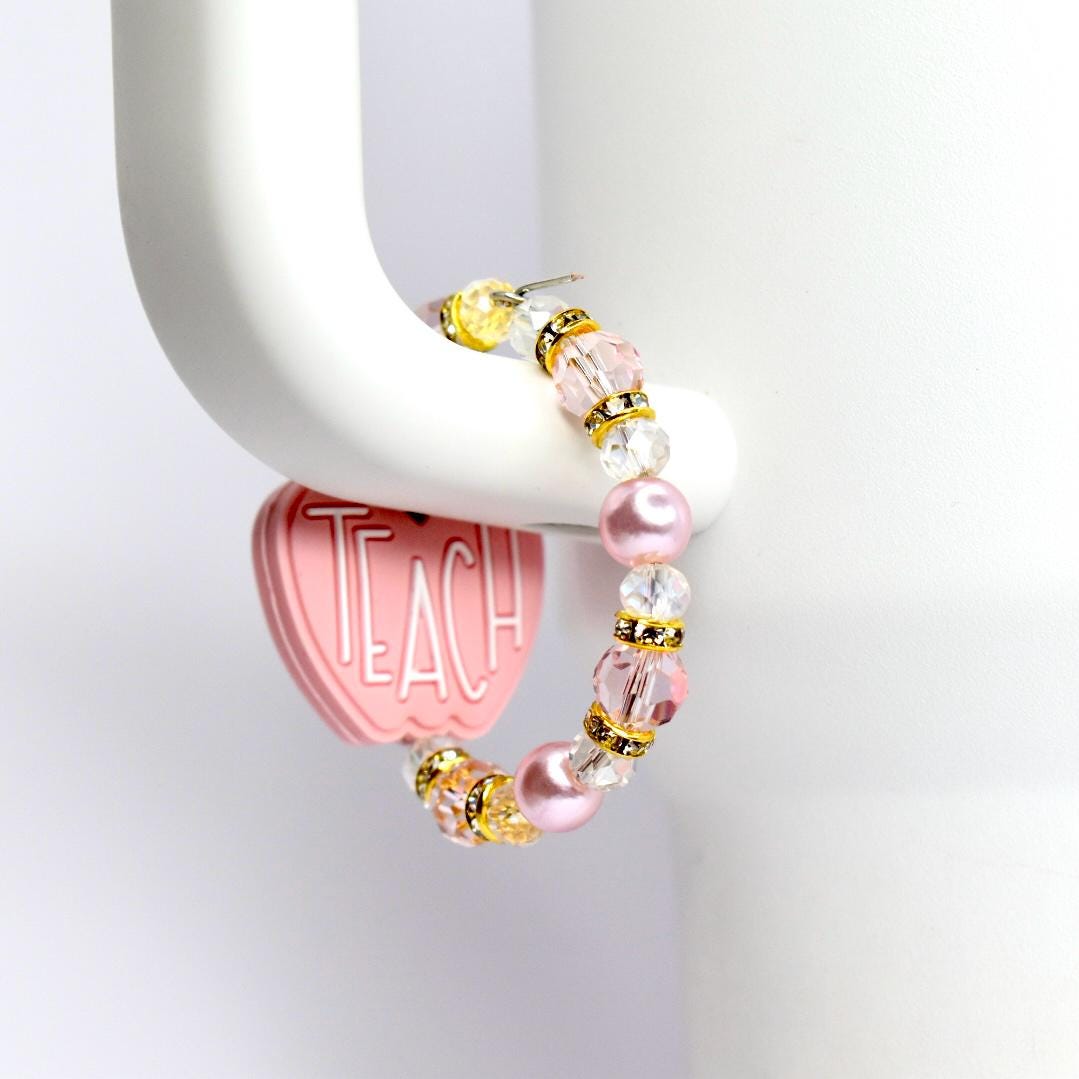 Teacher Tumbler Handle Charm: Pink Apple Charm with Gold Accents
