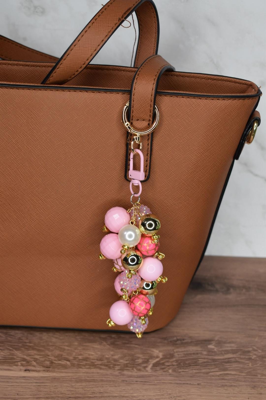 Pink and Gold Mermaid Bag Charm - Bag Keychain