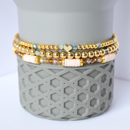 Sage Grey Bracelet Stack with Gold Accents - 3 Piece Set