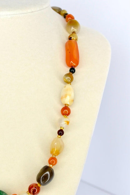 Natural Stone Beaded Necklace with Gold Accents