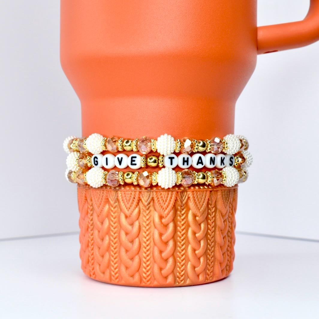 Give Thanks Bracelet Stack, Set of 3 Thanksgiving Bracelets