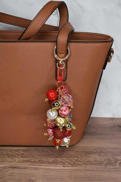 Red and Gold Glam Beaded Bag Charm - Bag Keychain