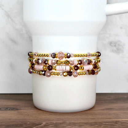 Mauve and Gold Sparkle Bracelet Stack - 4 Piece Set