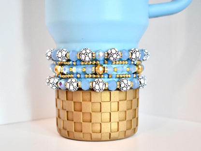 Sky Blue and Gold Soccer Bracelet Stack - 3 Piece Set