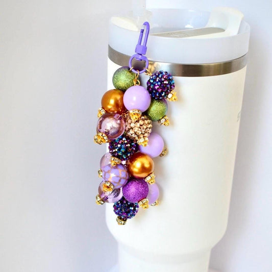 Purple and Gold Beaded Tumbler Straw Charm