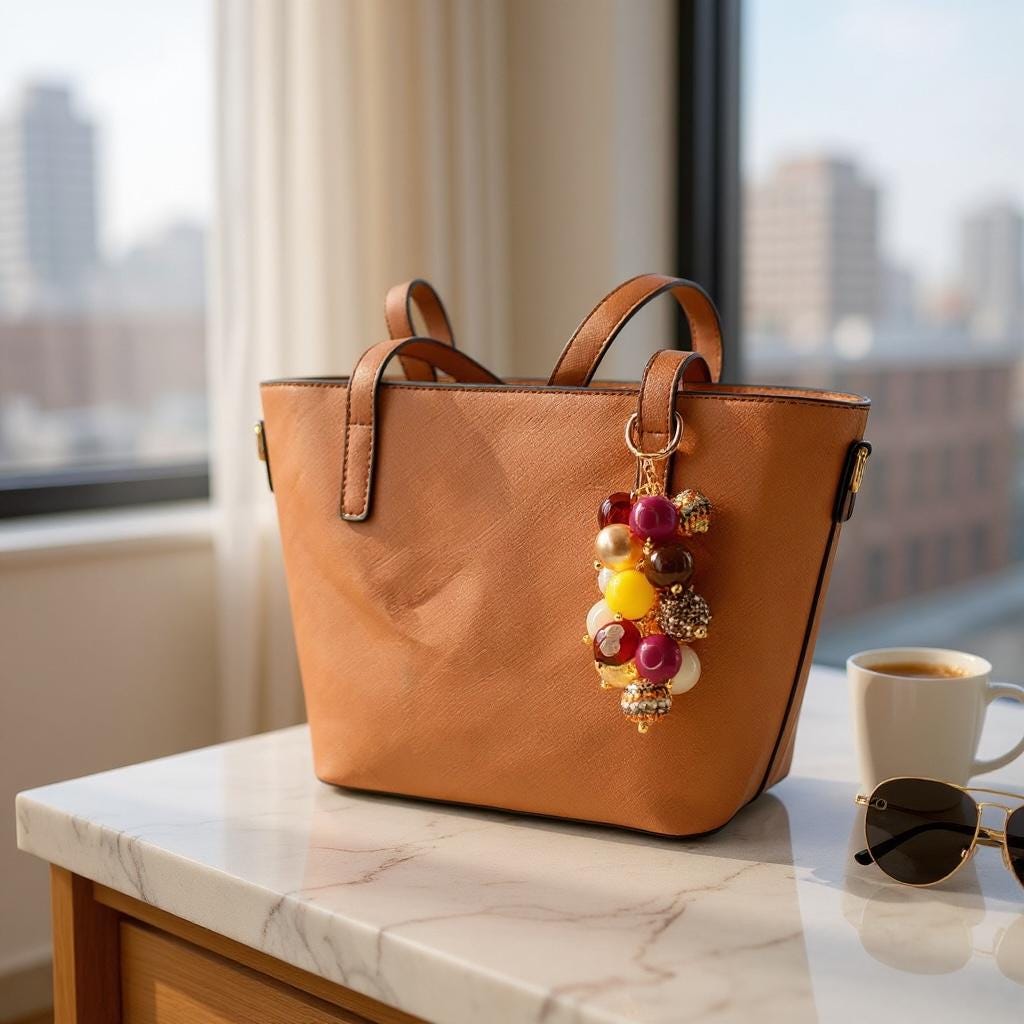 Fall Beaded Bag Charm: Gold, Brown and Burgundy Keychain Purse Accessory
