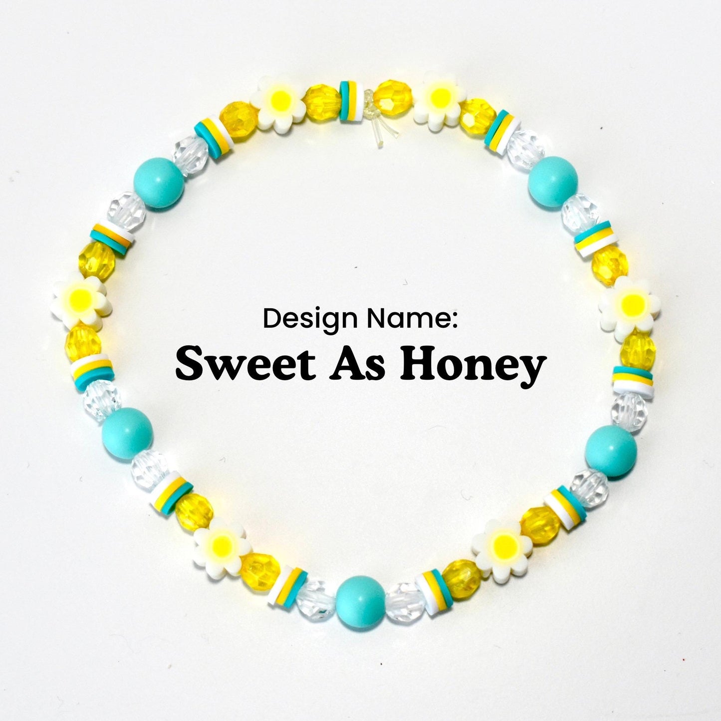 Mint yellow crystal and daisy bead bracelet for wrist or tumbler Stanley