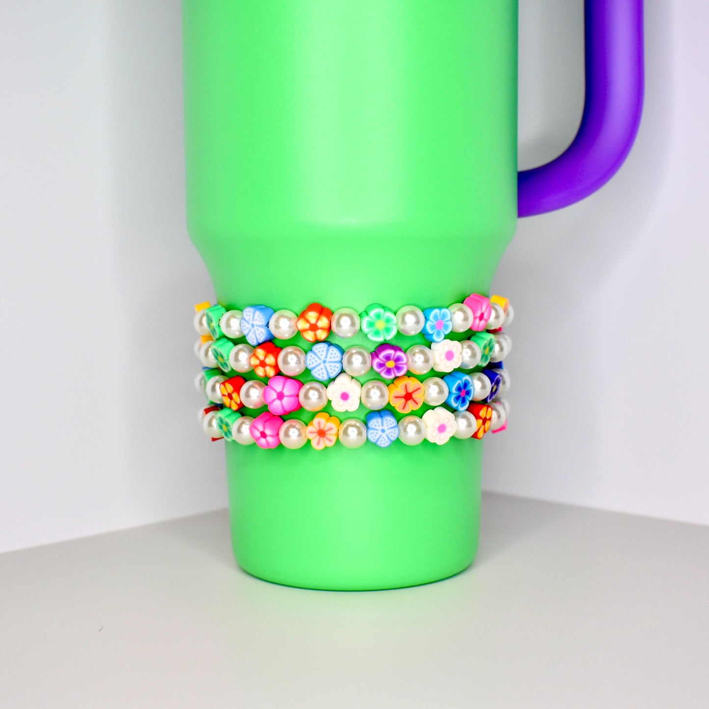 Rainbow Flower Handmade Beaded Stretch Bracelet