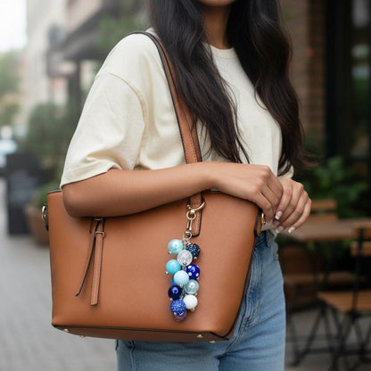 Blue Ombré Beaded Purse Charm: Sparkly Bag Keychain