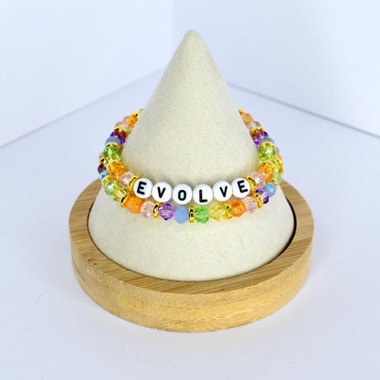 Colorful Beaded Bracelet Set: Pastel Crystal and Gold Accents