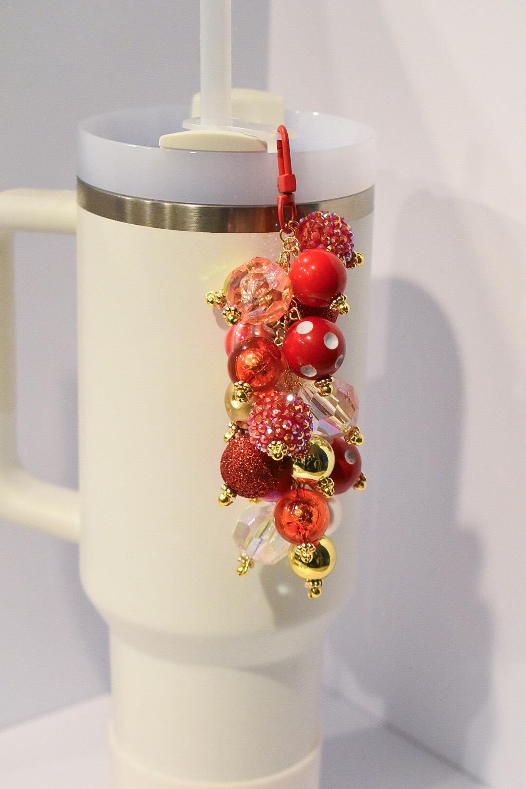 Red and Gold Tumbler Straw Bauble Charm