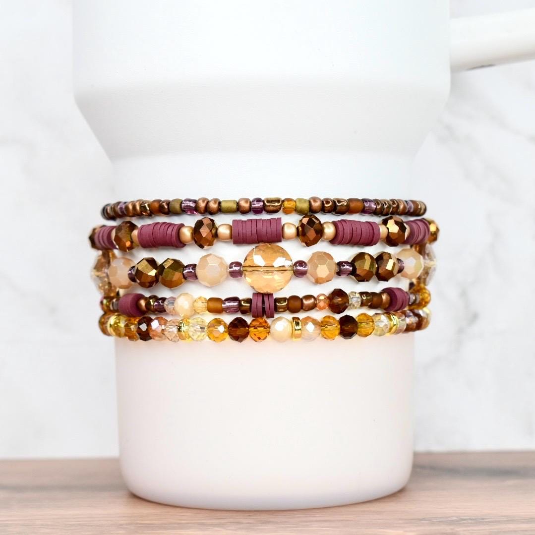 Polished Rose Gold Bracelet Stack - 5 Piece Set