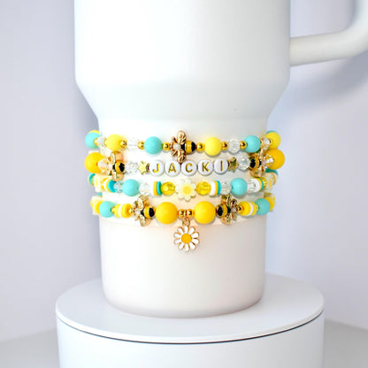 Yellow and Mint Bee Charm Bracelet Stack - 4 Piece Set