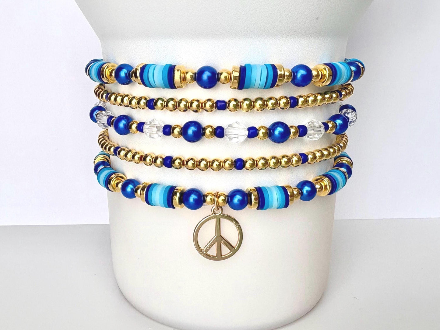 Blue and Gold Bracelet Stack - 5 Piece Set
