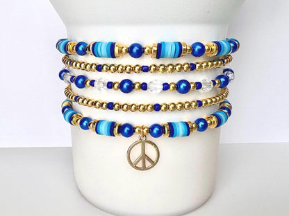 Blue and Gold Bracelet Stack - 5 Piece Set