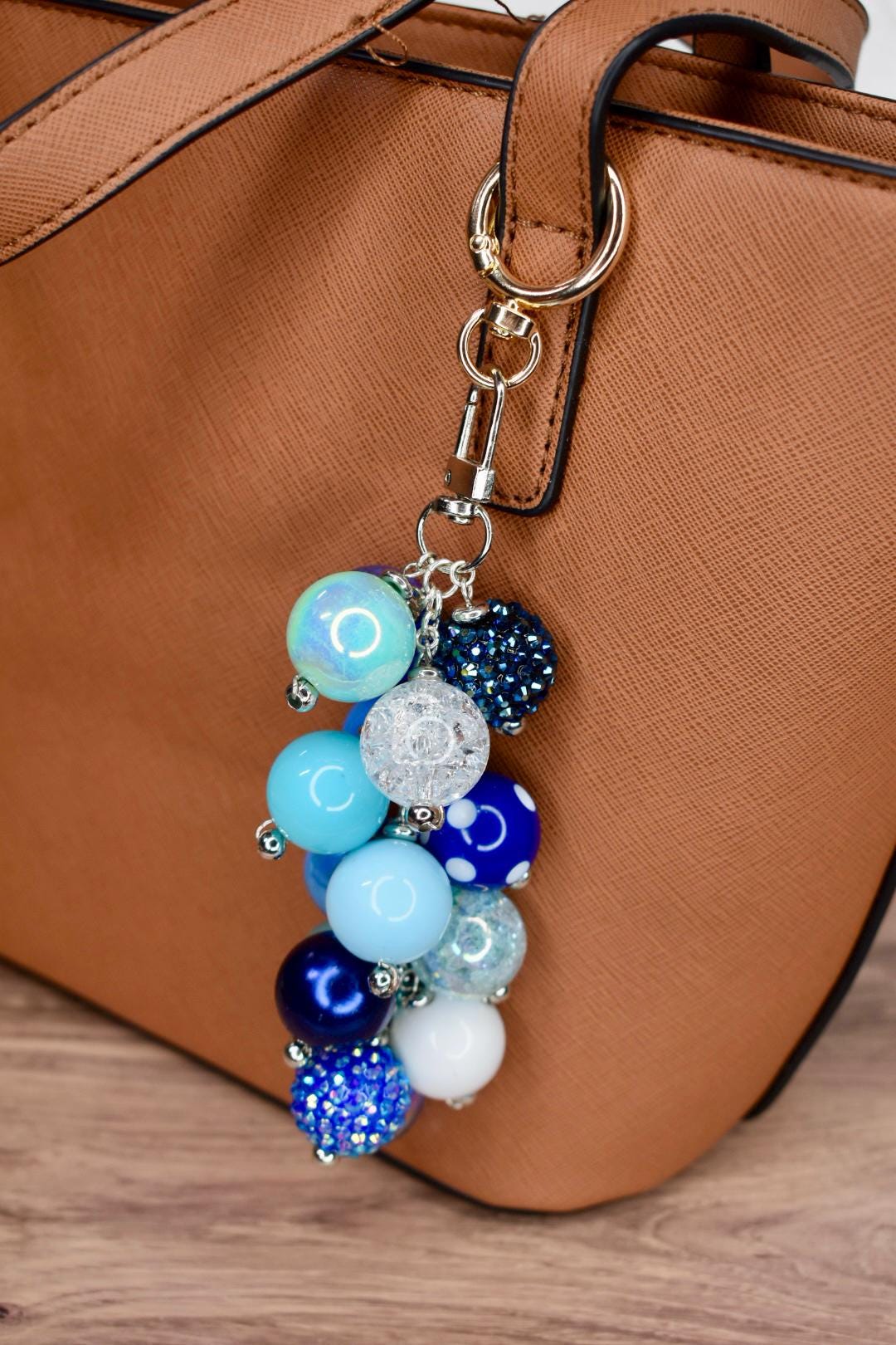 Blue Ombré Beaded Purse Charm: Sparkly Bag Keychain
