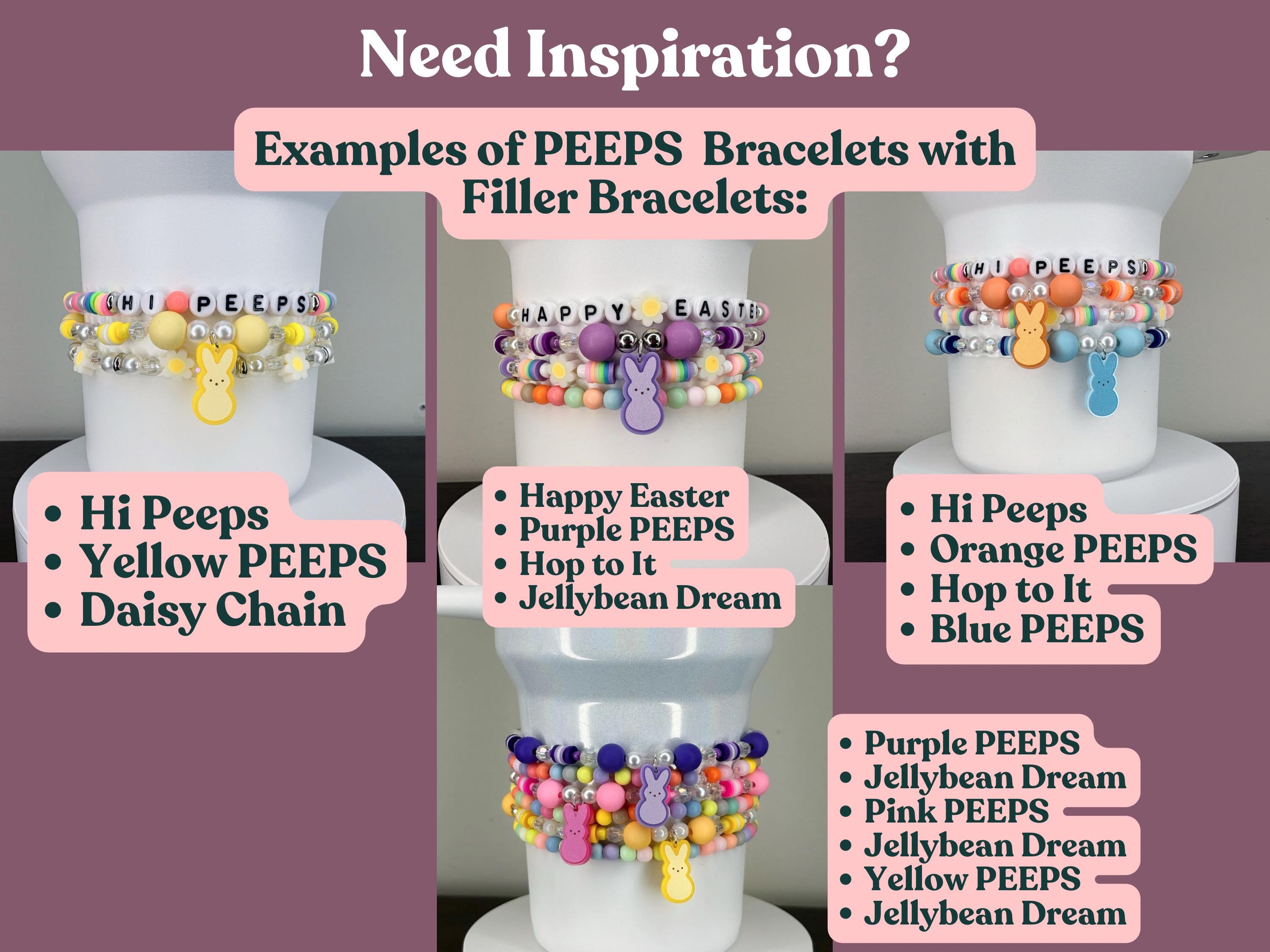 PEEPS Bunny Charm Bracelet – Pastel Easter Bead Bracelet