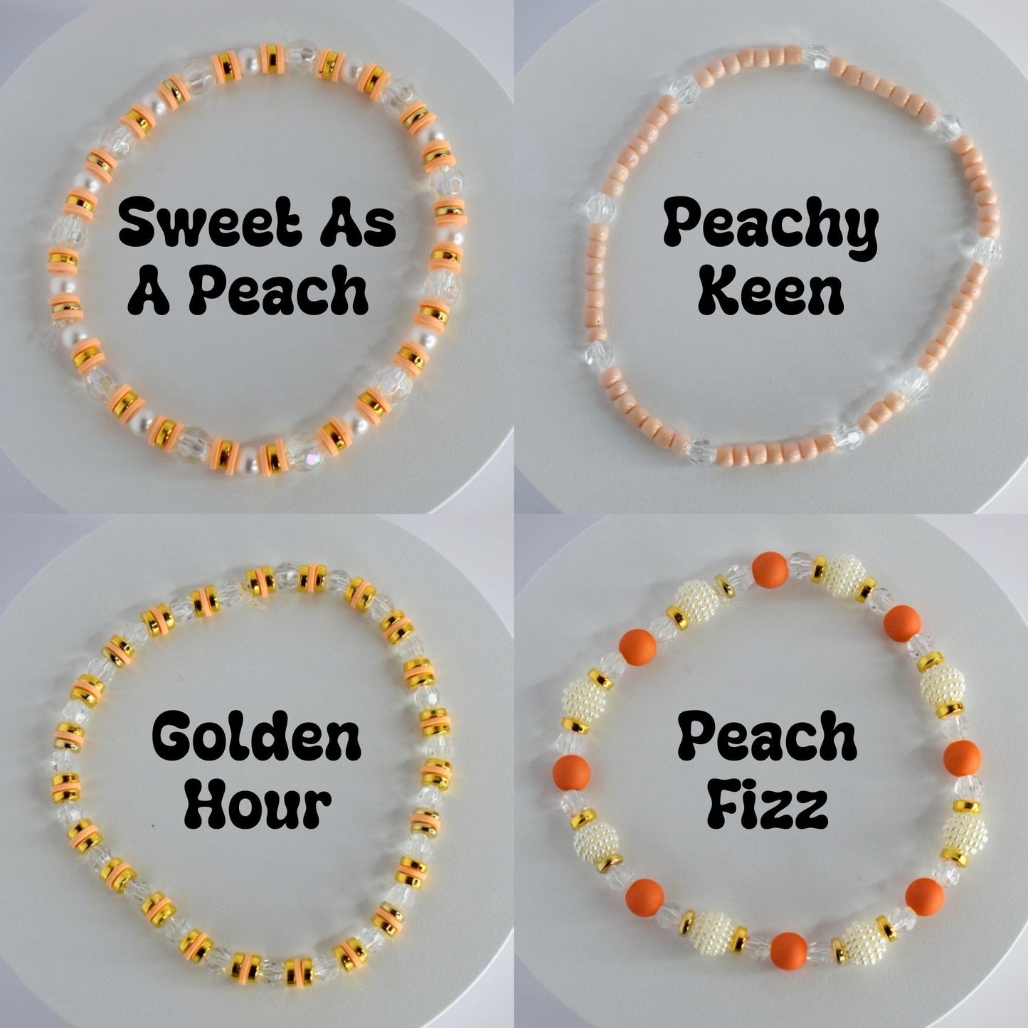 Orange and Gold Bracelet Stack with Pearl and Clear Bead Accents