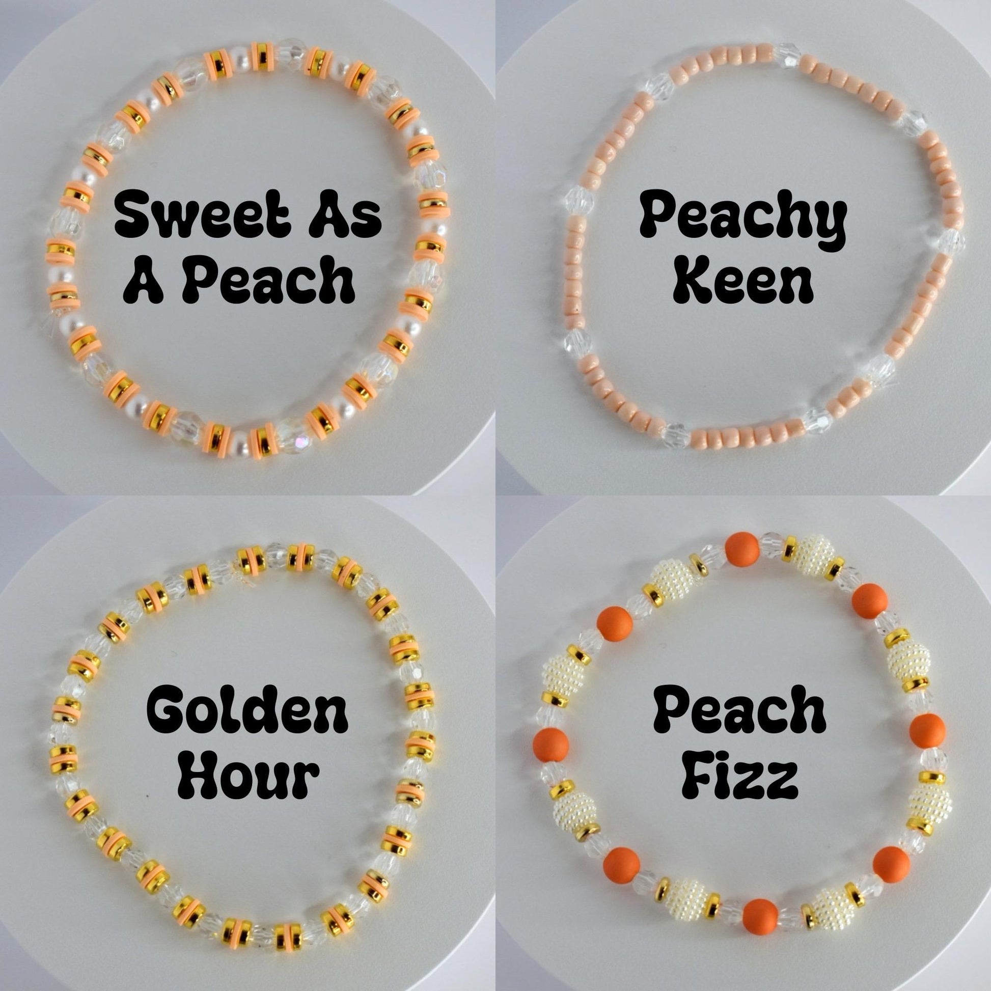 Orange and Gold Bracelet Stack with Pearl and Clear Bead Accents