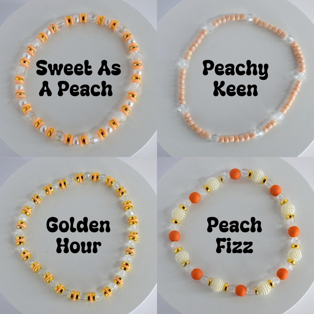Orange and Gold Bracelet Stack with Pearl and Clear Bead Accents