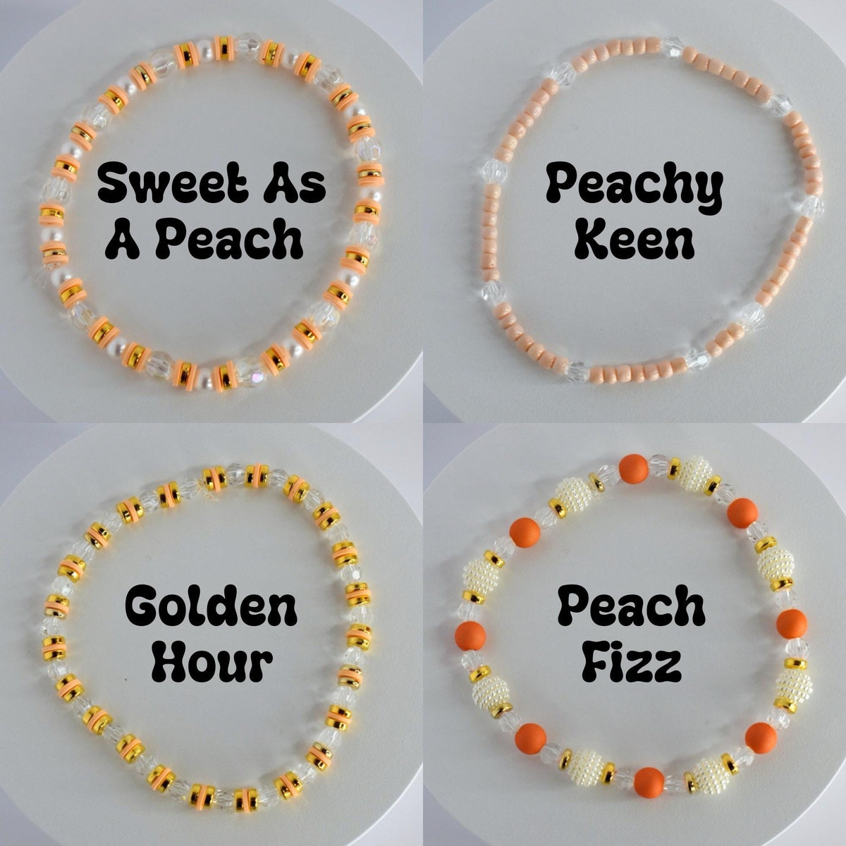 Orange and Gold Bracelet Stack with Pearl and Clear Bead Accents