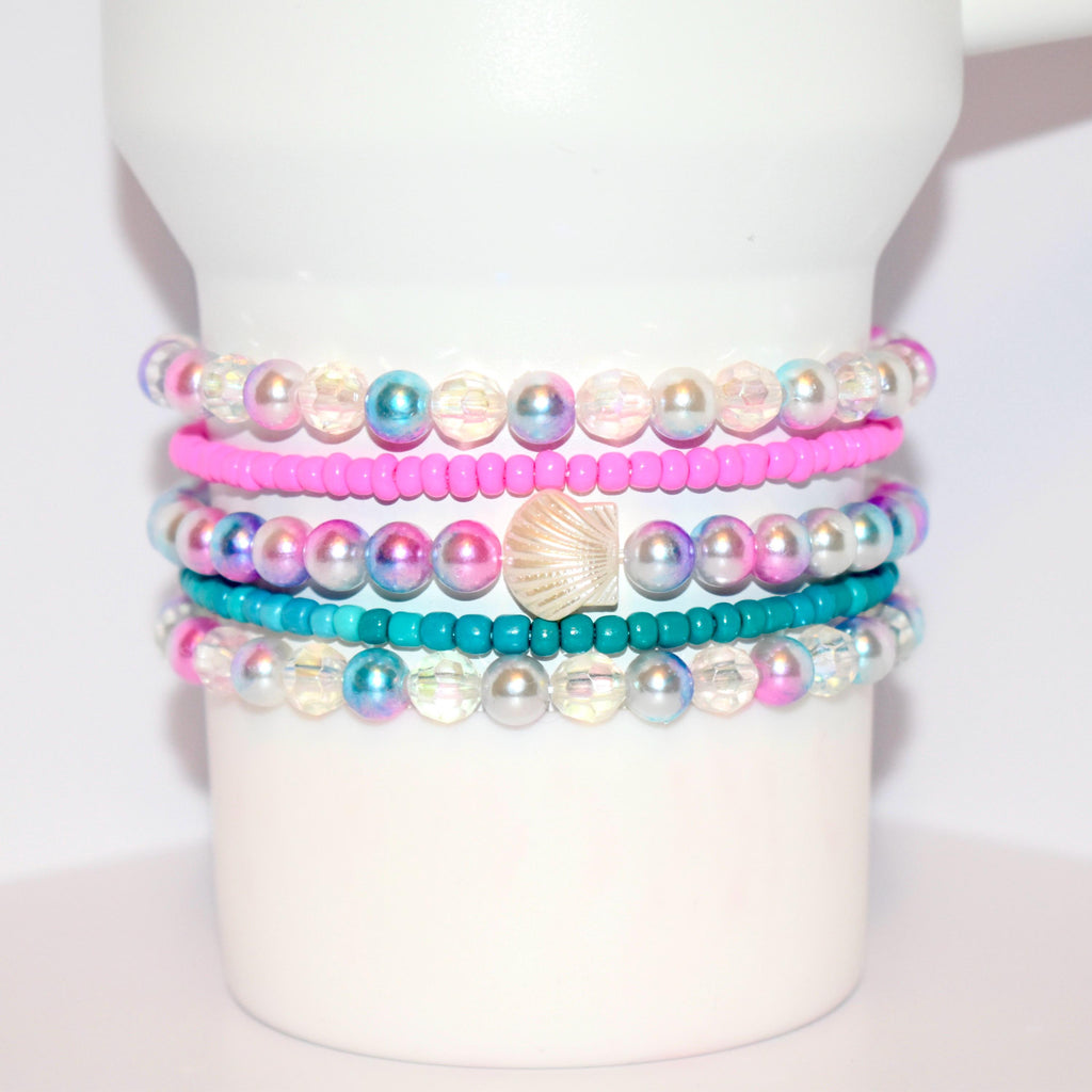 Pearl Seashell Bracelet Collection: Pink, Teal and Pearl Beaded Bracelets