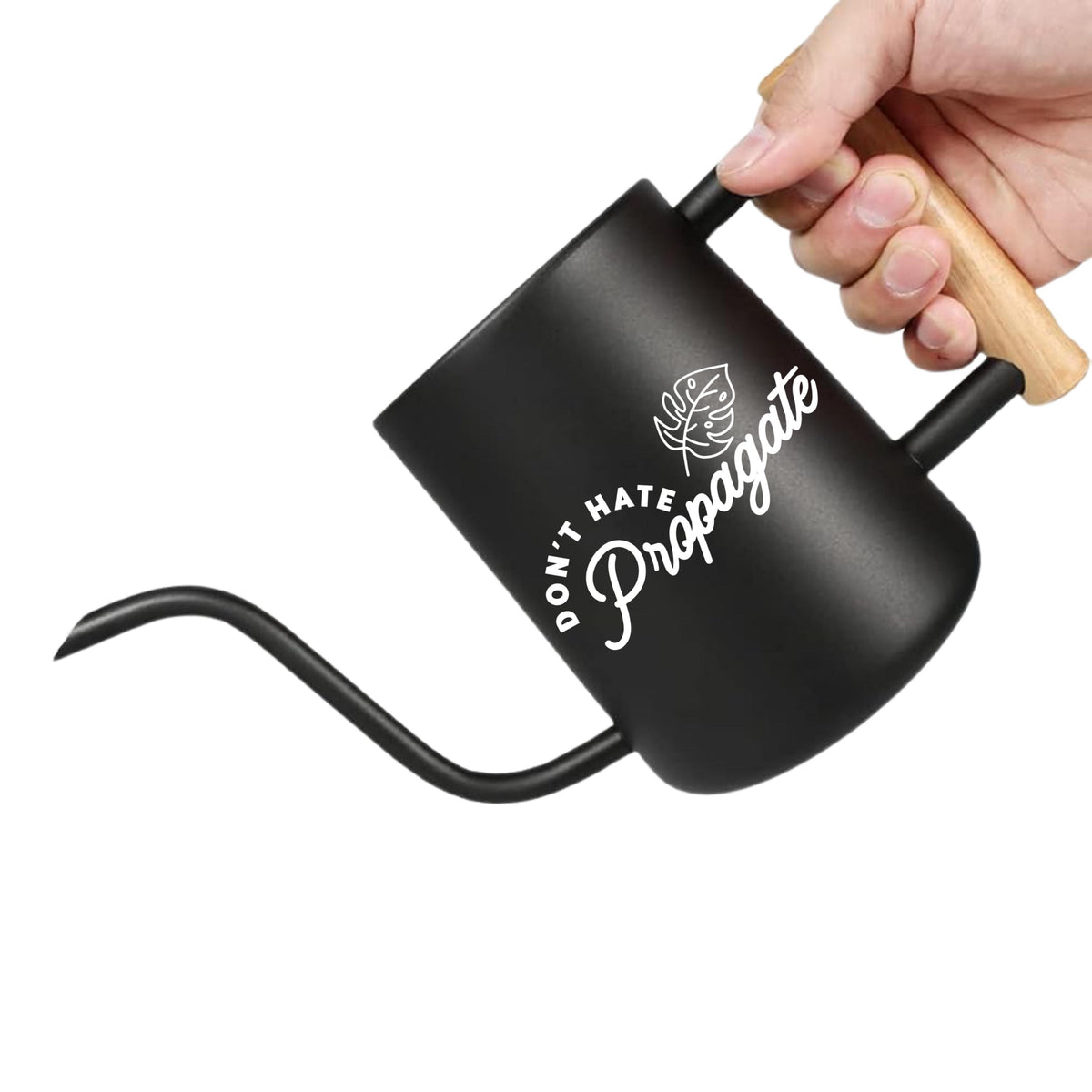 Metal Watering Can with Don't Hate Propagate and Monstera Leaf Design