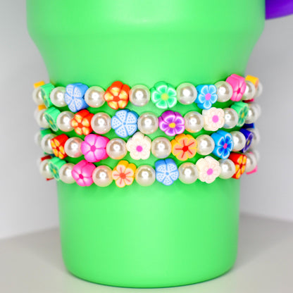 Rainbow Flower Handmade Beaded Stretch Bracelet