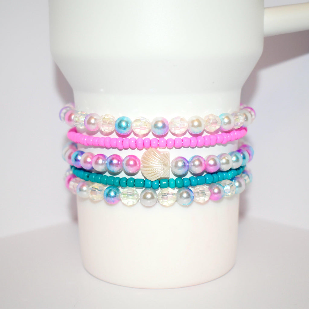 Pearl Seashell Bracelet Collection: Pink, Teal and Pearl Beaded Bracelets