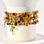 Tumbler Accessories Set Glass Bead Collection Amber Brown Gold Color Design Decorative Bow Accent Cup Holder Jewelry Style Beautiful Drink Accessory Collection Perfect Gift Idea Elastic Band Details