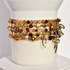 Tumbler Accessories Glass Bead Collection Amber Gold Brown Color Design Decorative Bow Accent Elastic Band Style Cup Holder Jewelry Beautiful Custom Drink Holder Collection Perfect Gift Idea Stretchy Bracelet Set
