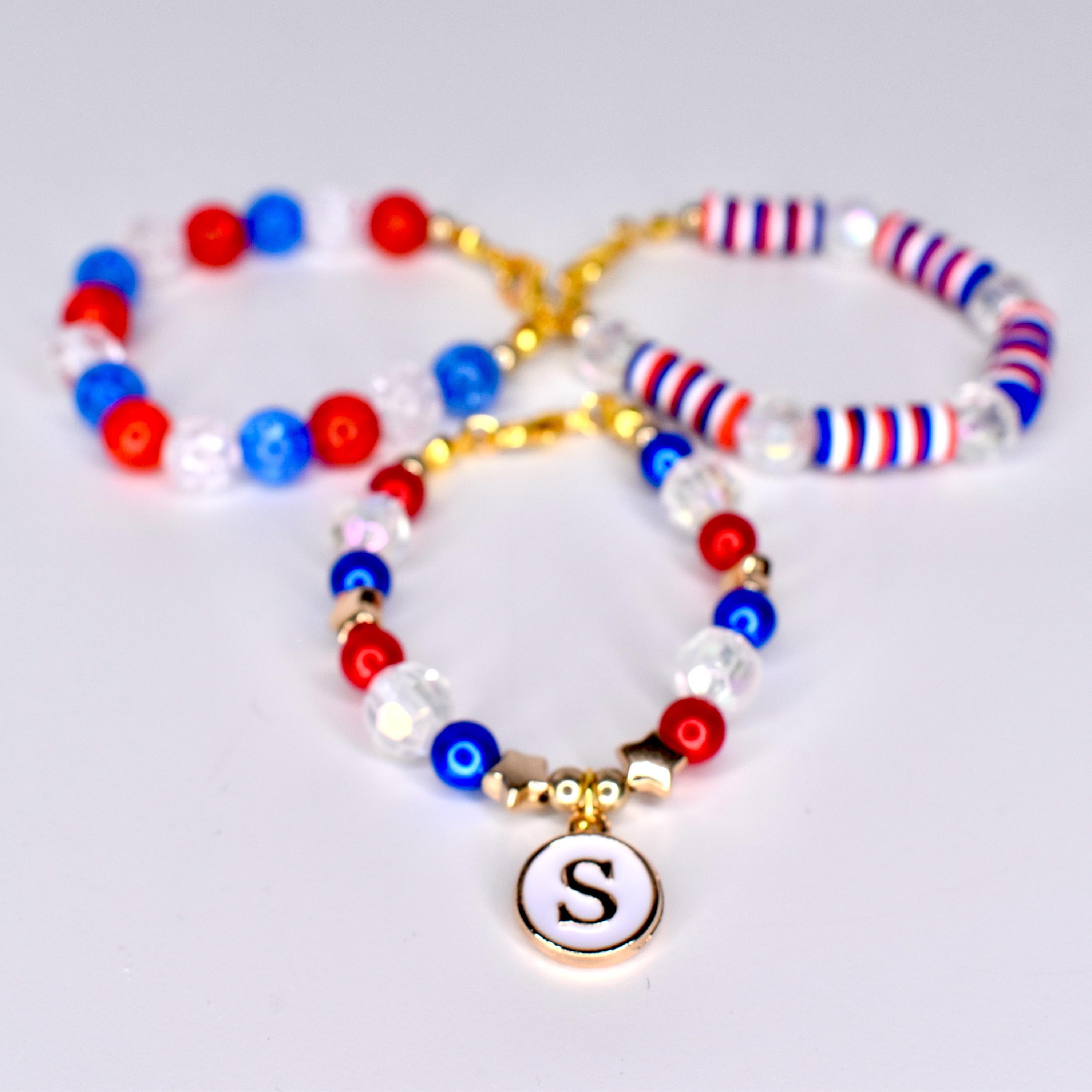 Custom Cup Accessory Tumbler Band Collection 4th of July Independence Day Patriotic Design Beaded Bracelet Water Bottle Decoration Summer Style Drink Holder Multiple Brand Compatible Holiday Gift Idea Beautiful Charm Selection Personalized