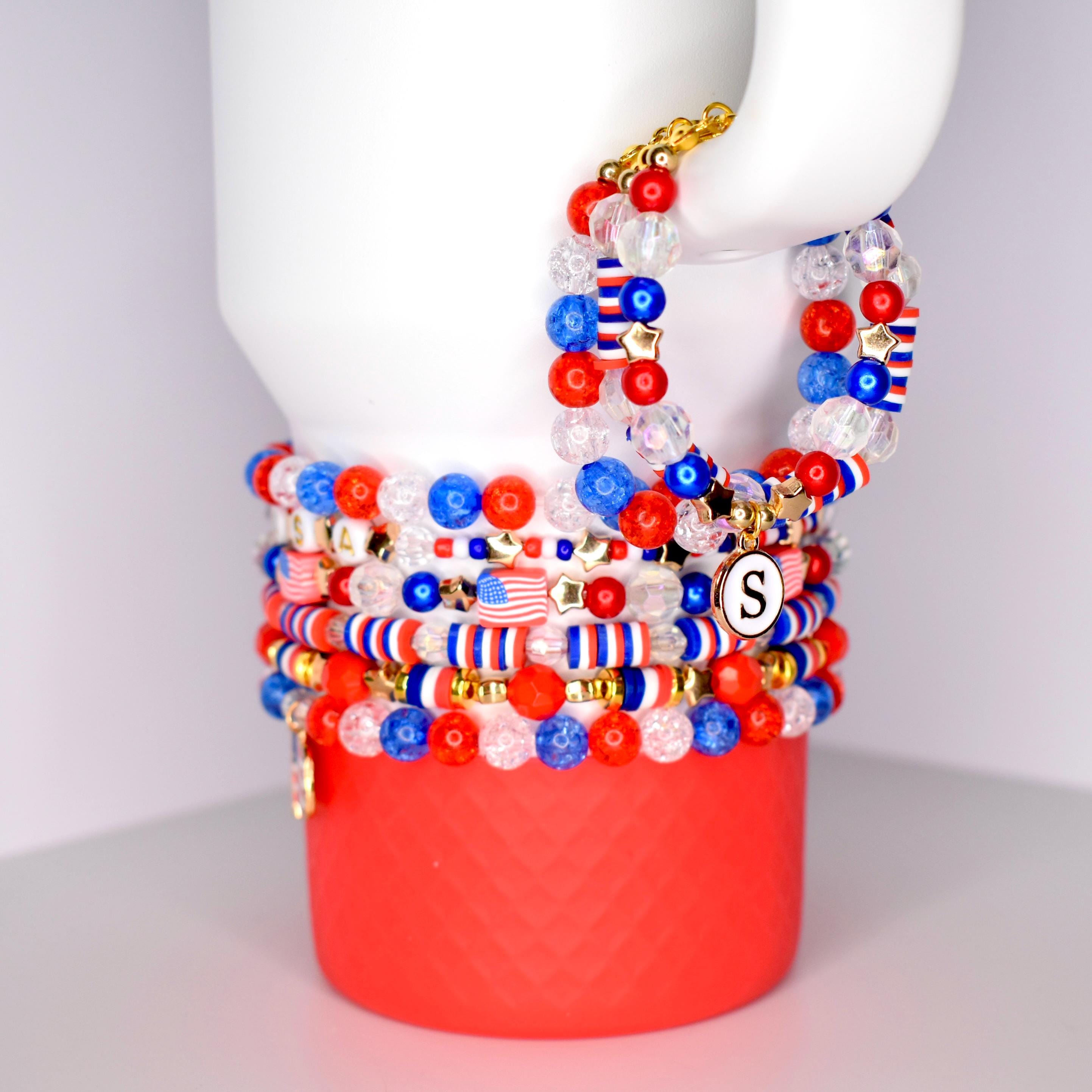 tumbler bracelet patriotic cup accessory gift idea for summer drink holder charm design for independence day decoration water bottle band american flag colored jewelry custom stanley handle decoration tumbler charm bracelet patriotic fourth july drink accessory cup holder band custom drinkware embellishment gift idea for independence day style american flag