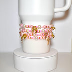 Pink Pearl & Gold Bow Bracelets - Individual Stackable Bracelets