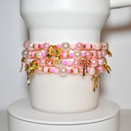 Pink Pearl & Gold Bow Bracelets - Individual Stackable Bracelets