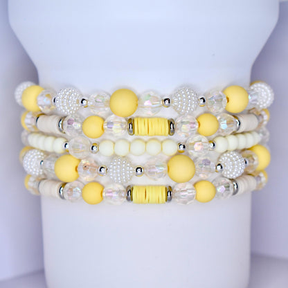 Sunshine Yellow and Pearl Bracelet Stack - 5 Piece Set